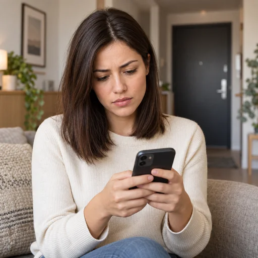 A resident looks at her phone at home.